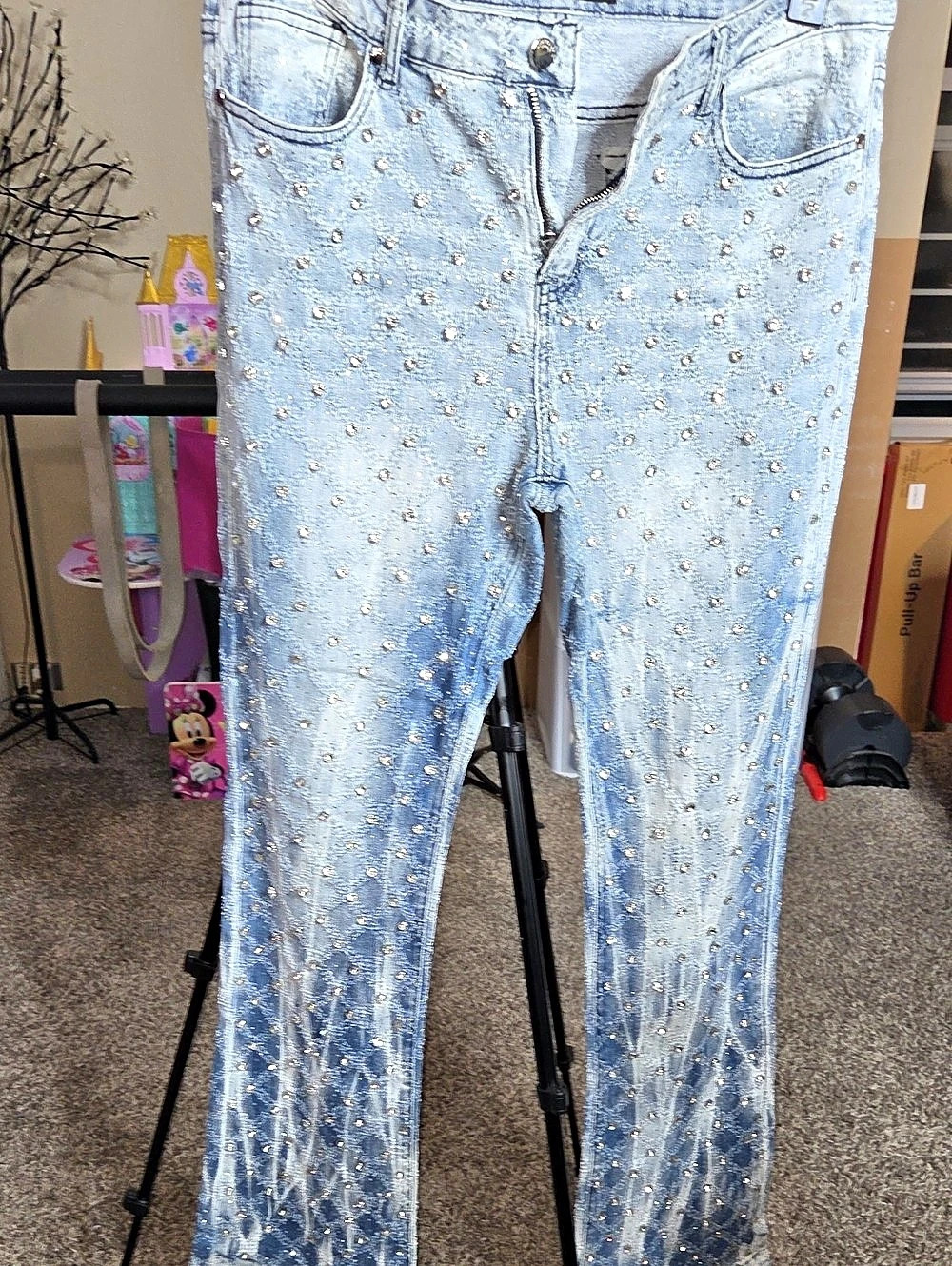 Rockstar Original Rhinestone Skinny Jeans in Blue Size Large Like New